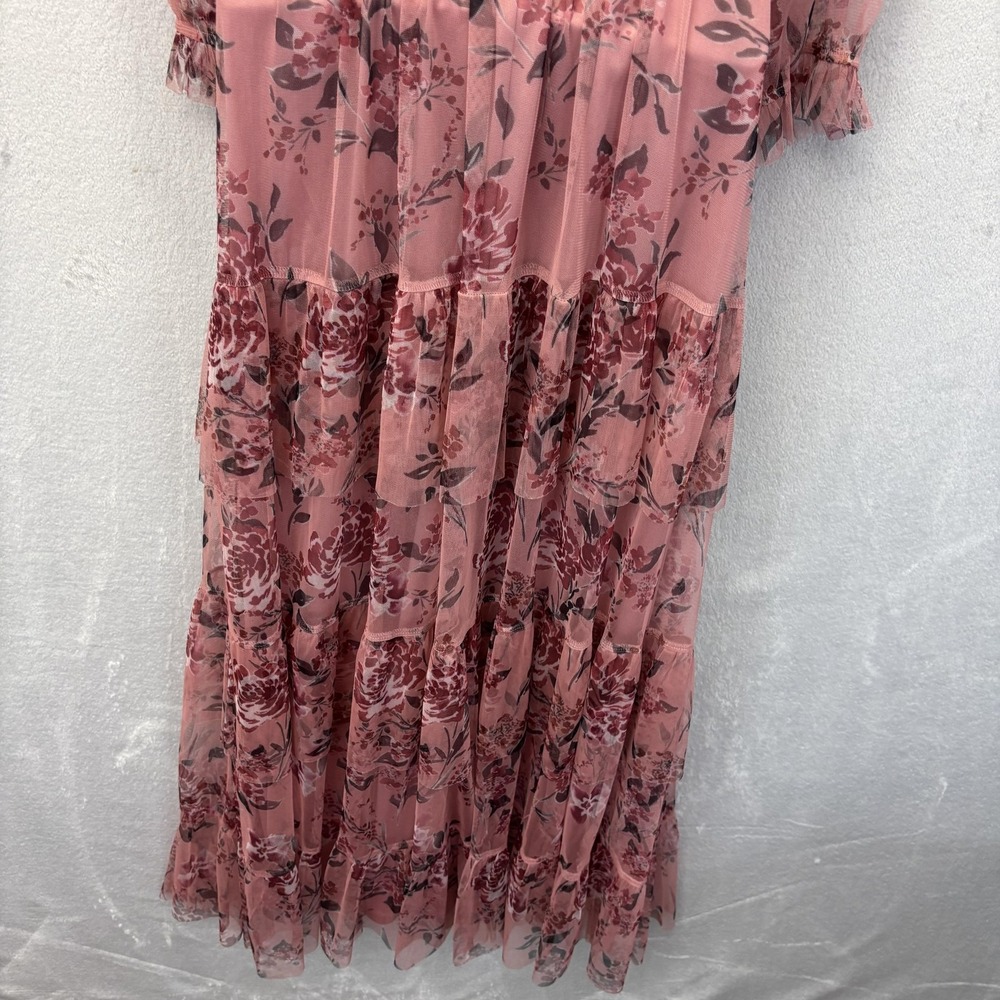 Candalite Sheer Tiered Maxi Dress Womens M Pink Floral Whimsical Romantic Flowy - Picture 14 of 14